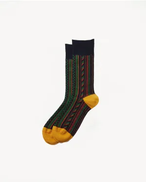 R1498 - Multi Vertical Jacquard Socks - Dark Navy, Dark Yellow