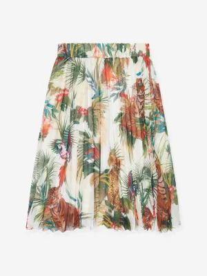 Roberto Cavalli Girls Silk Botany Skirt in White