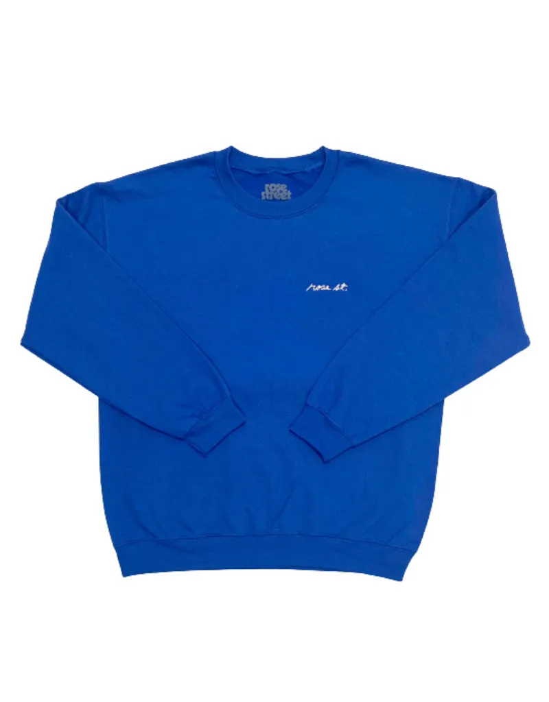 Rose Street Script Logo Crew: Royal Blue/White