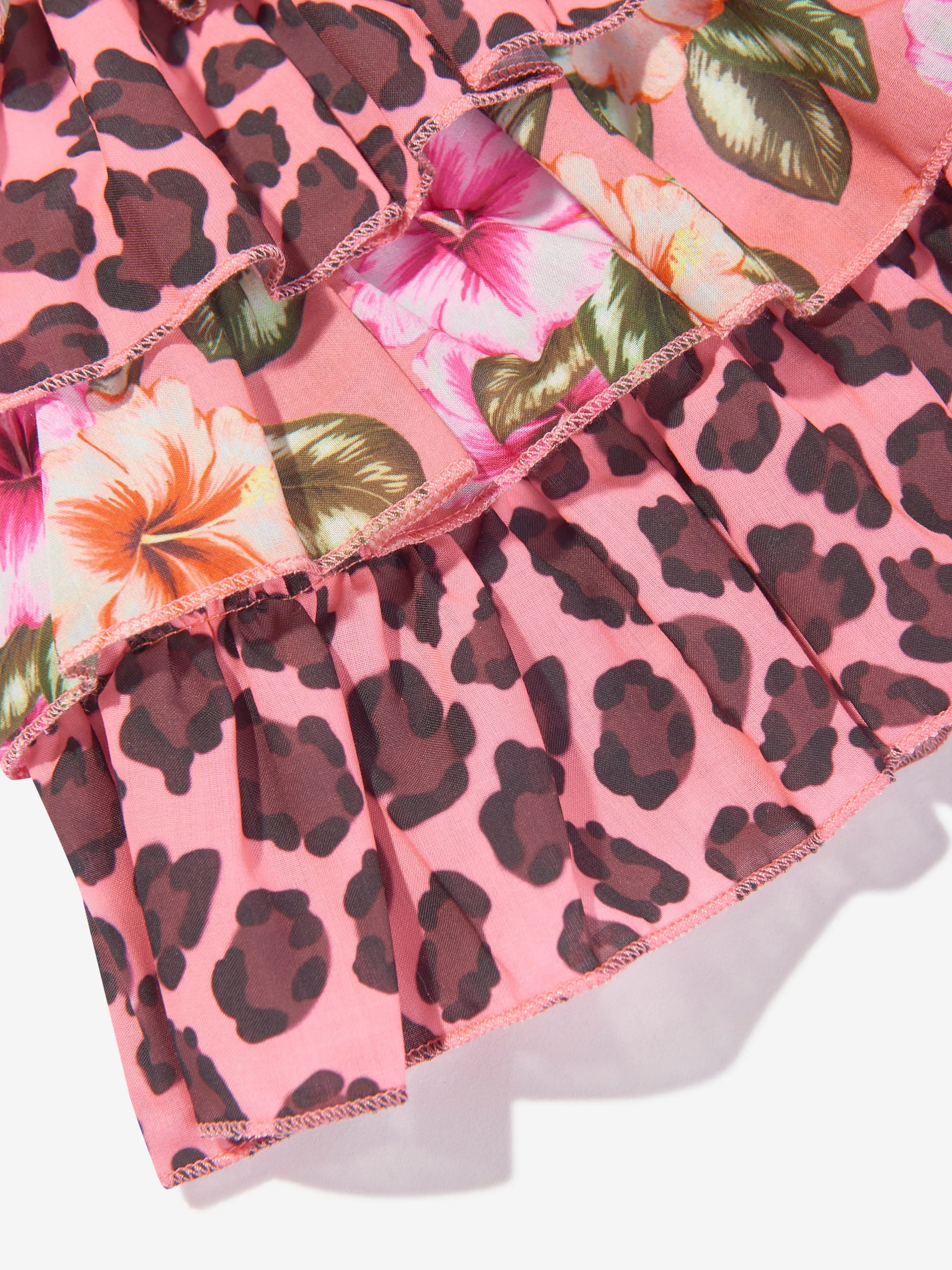 Selini Action Girls Floral And Leopard Print Skirt in Pink