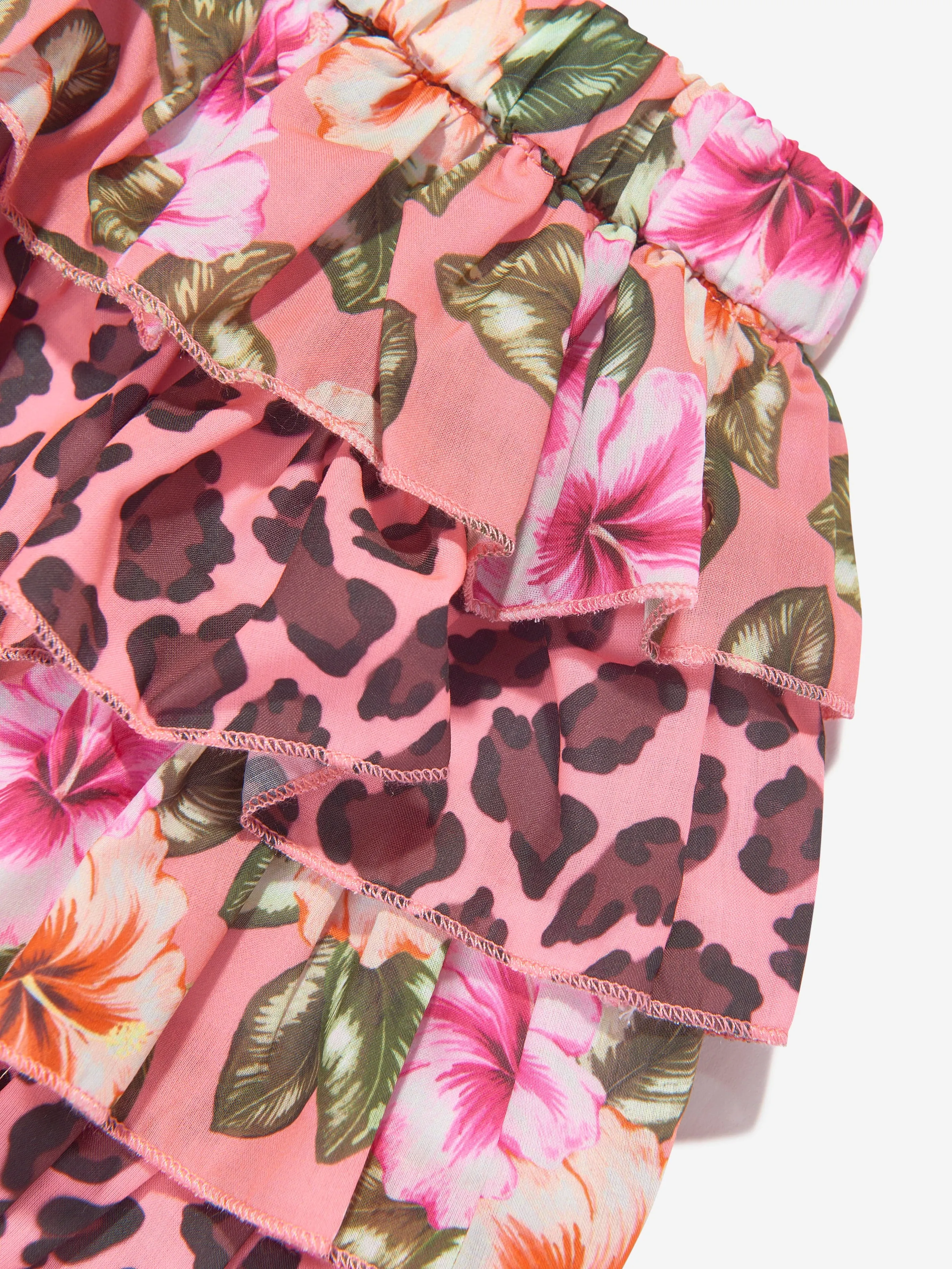 Selini Action Girls Floral And Leopard Print Skirt in Pink