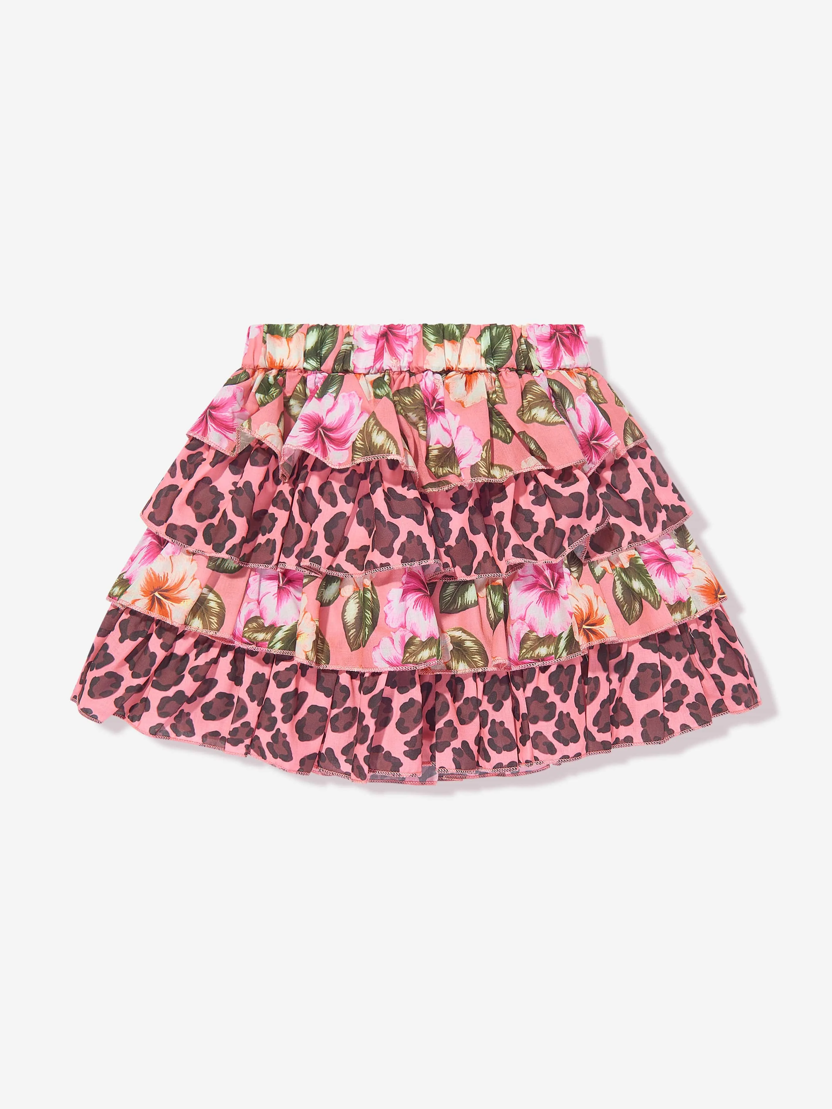 Selini Action Girls Floral And Leopard Print Skirt in Pink