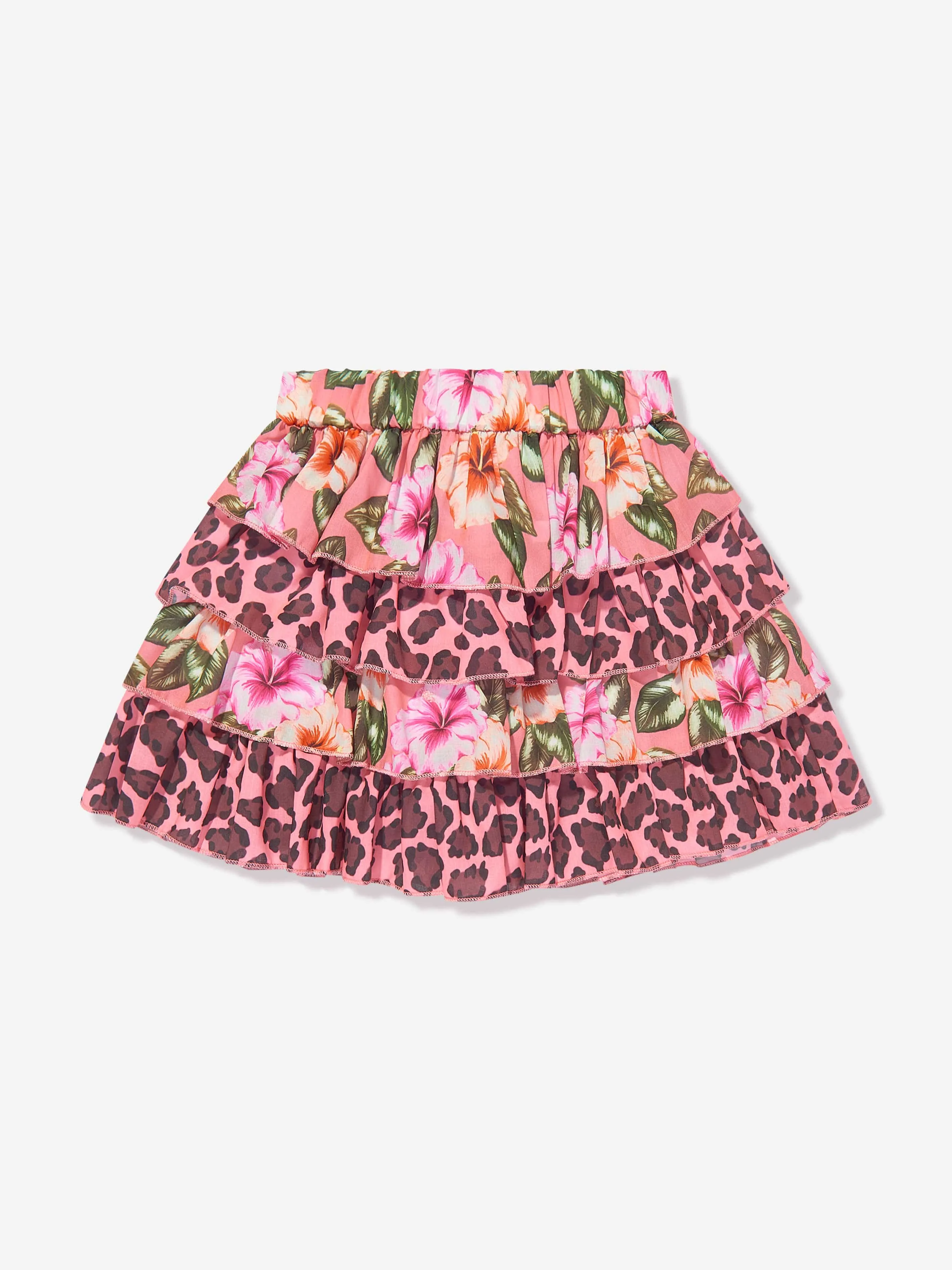 Selini Action Girls Floral And Leopard Print Skirt in Pink