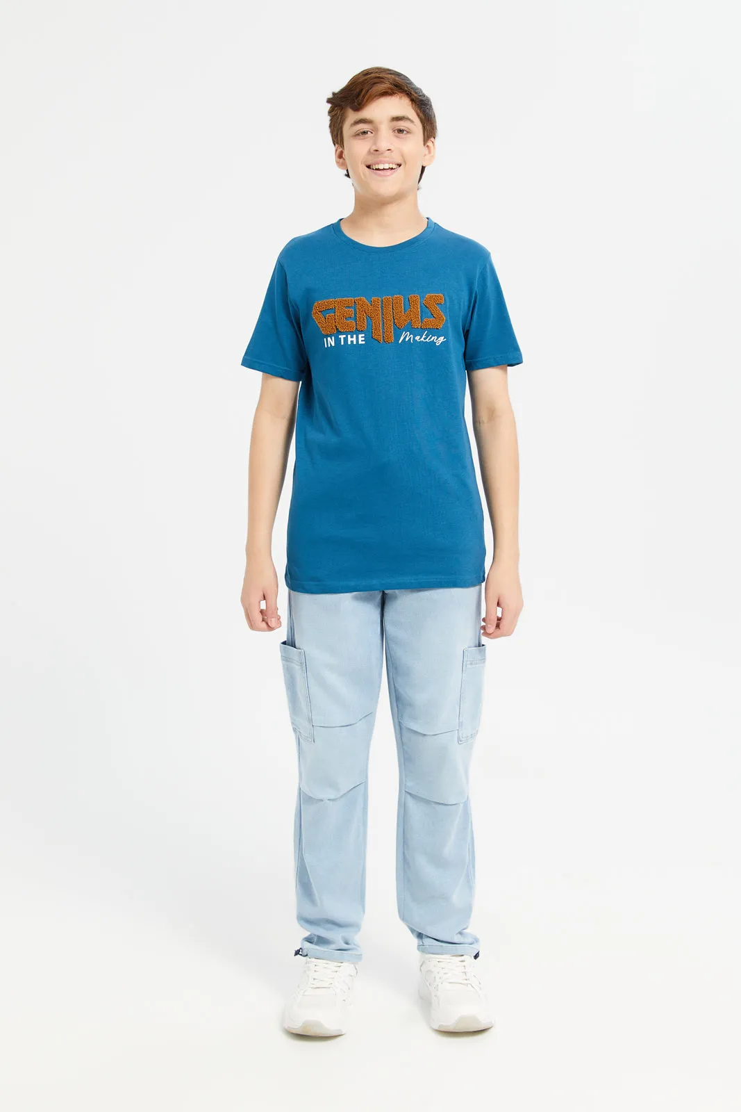 Senior Boys Blue Genius Embroidered T-Shirt