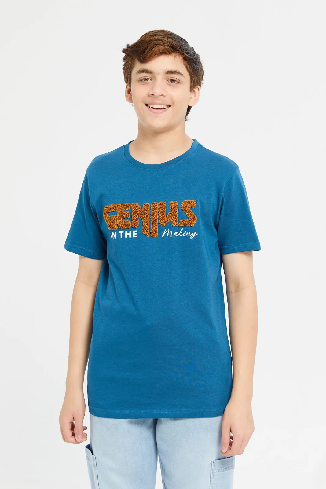 Senior Boys Blue Genius Embroidered T-Shirt