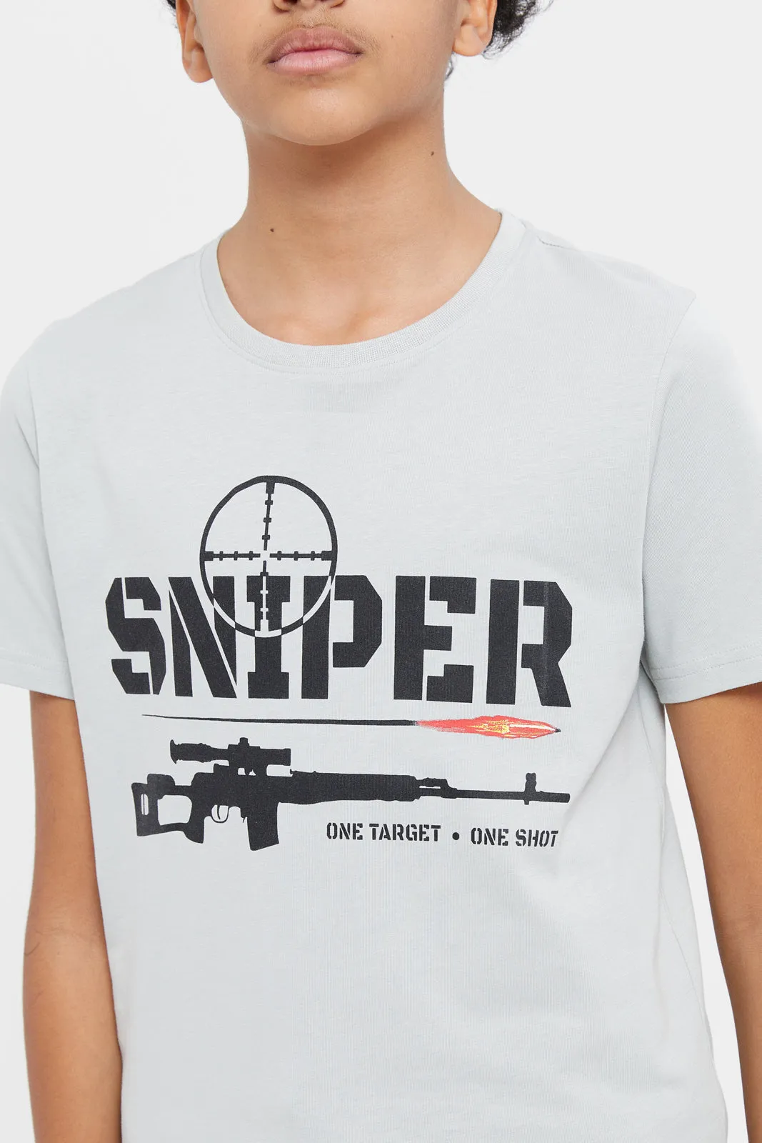 Senior Boys Grey Sniper Short Sleeve Graphic T-Shirt