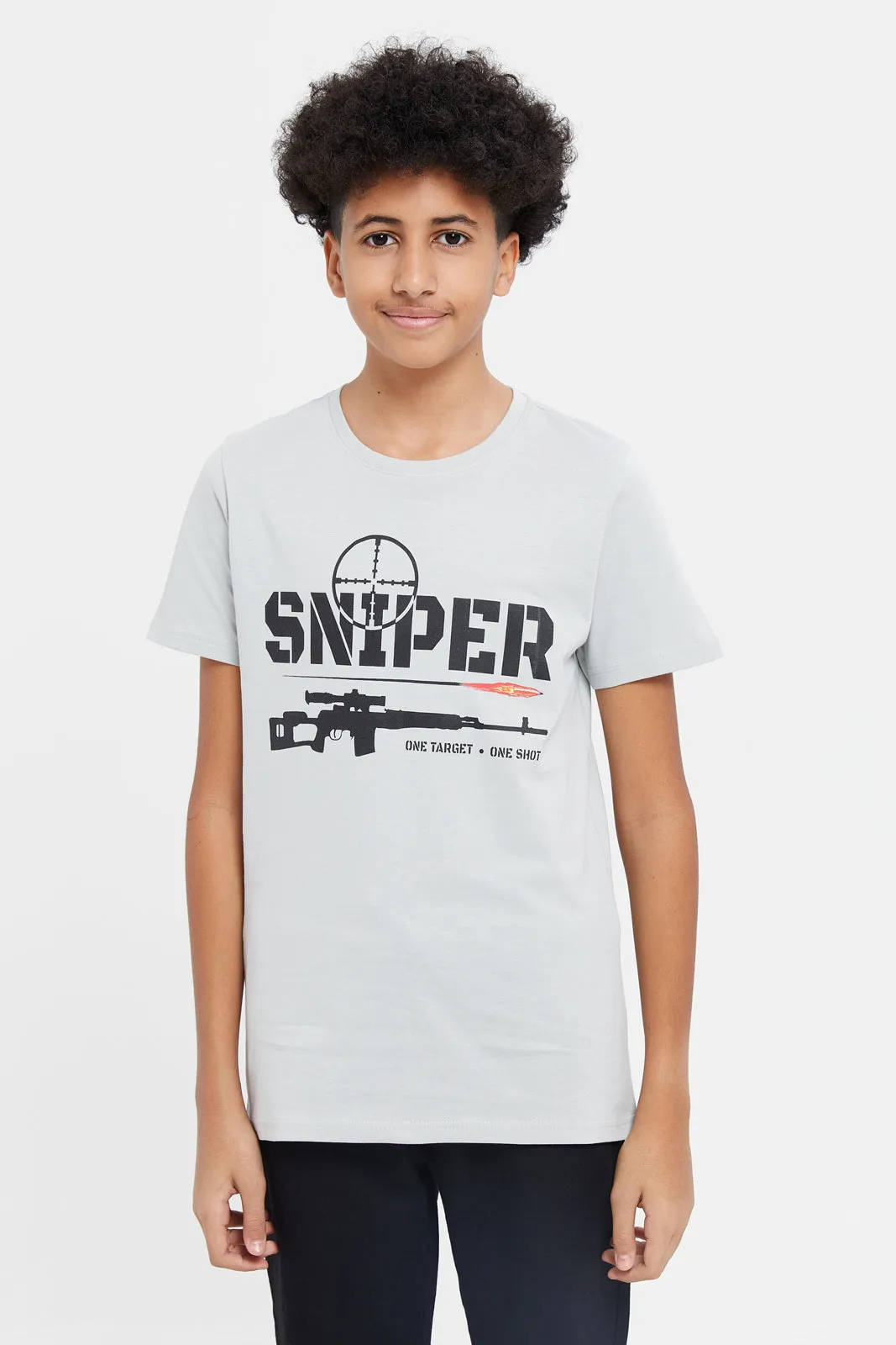 Senior Boys Grey Sniper Short Sleeve Graphic T-Shirt