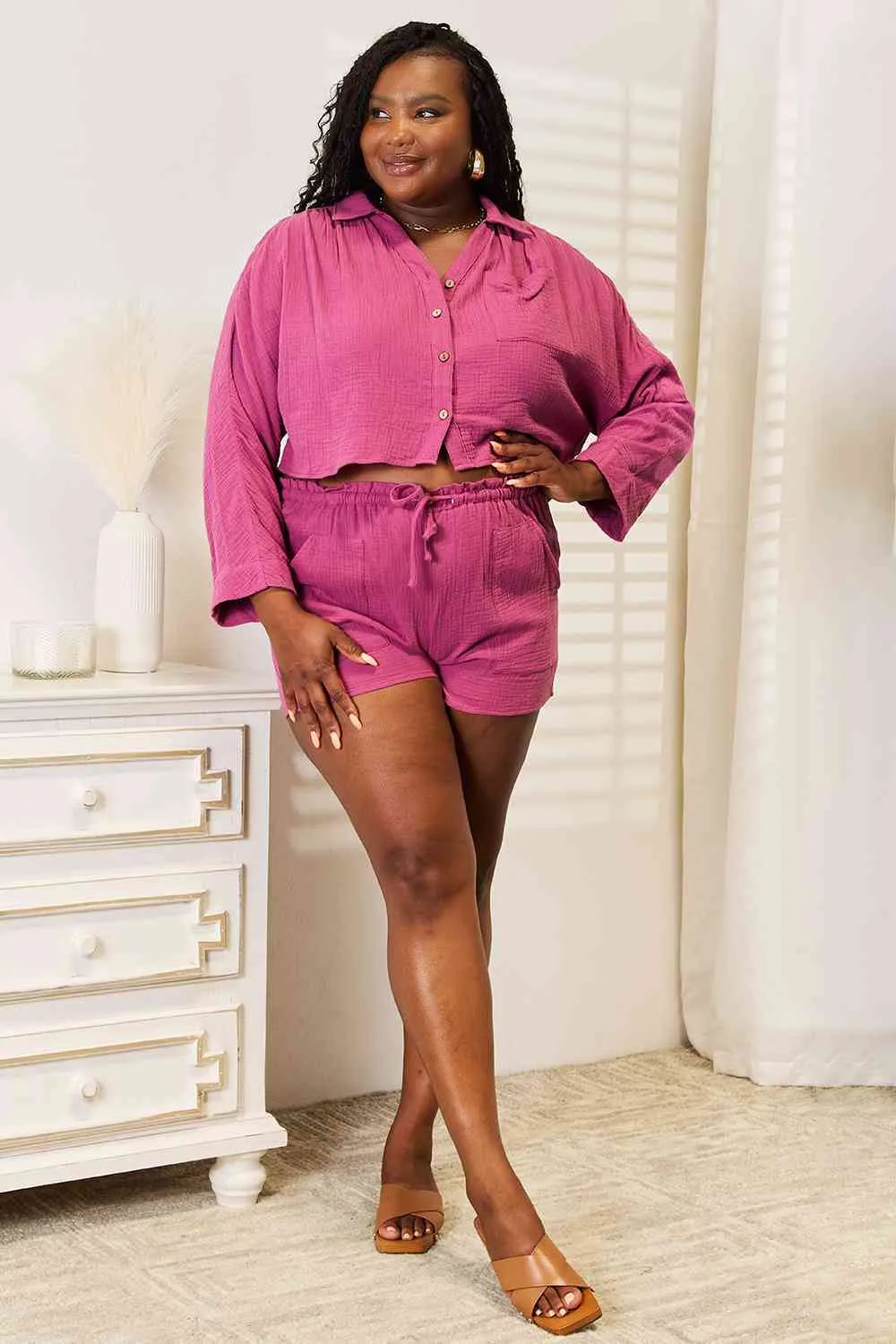 TEEK - Fuchsia Buttoned Long Sleeve Lounge Set