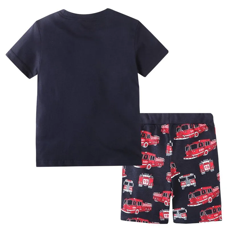 Toddler Boy's Vehicle Print Short Sleeve T-shirt with Shorts Set