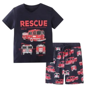 Toddler Boy's Vehicle Print Short Sleeve T-shirt with Shorts Set