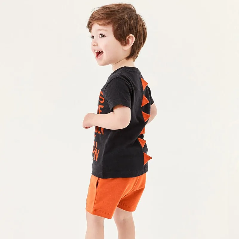 Toddler/Kid Boy's Dinosaur Print Tee with Orange Shorts Set