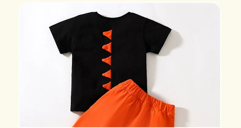 Toddler/Kid Boy's Dinosaur Print Tee with Orange Shorts Set