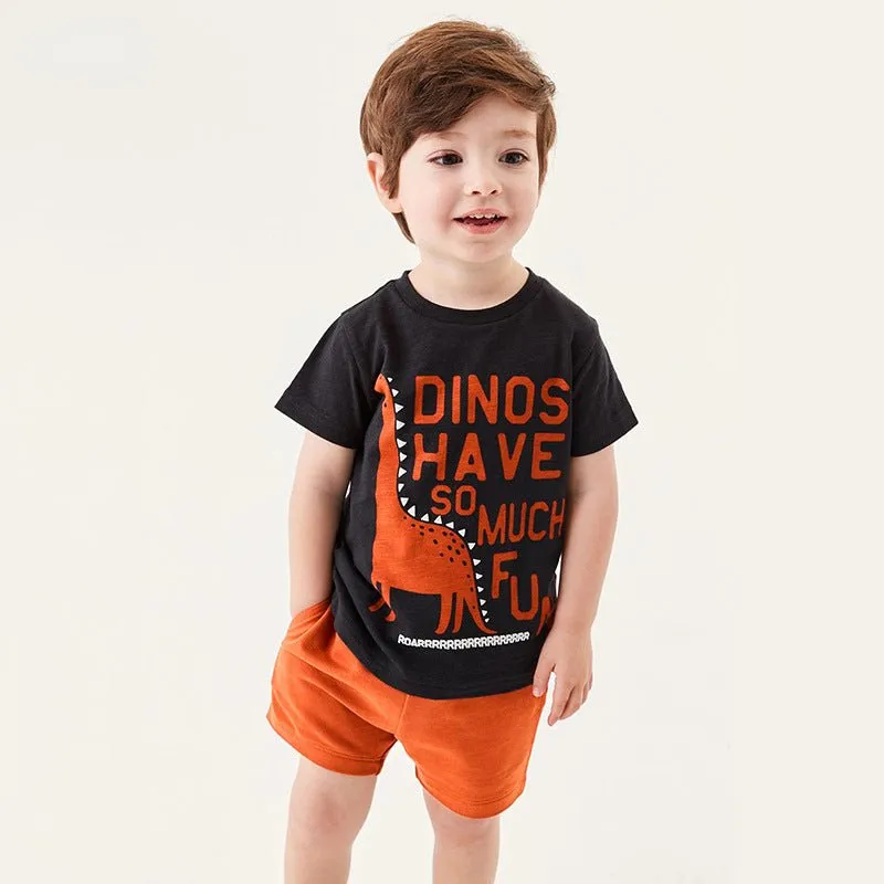 Toddler/Kid Boy's Dinosaur Print Tee with Orange Shorts Set