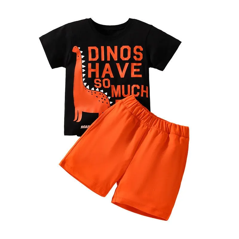 Toddler/Kid Boy's Dinosaur Print Tee with Orange Shorts Set