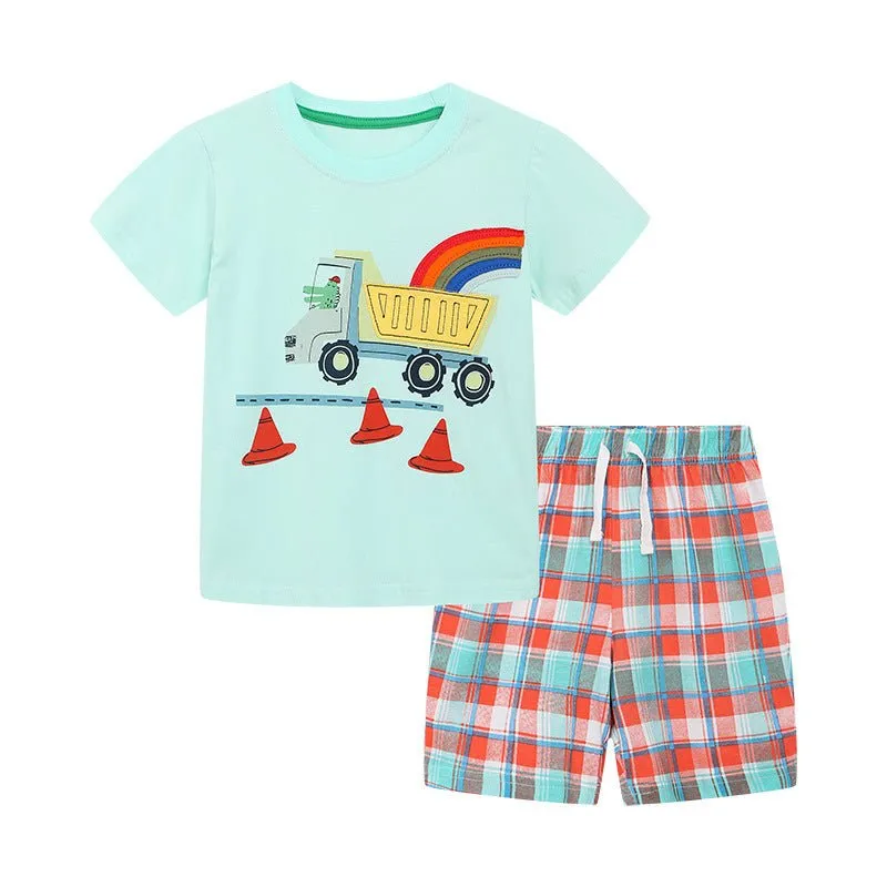 Toddler/Kid Boy's Excavator Cartoon Pattern T-shirt with Shorts Set