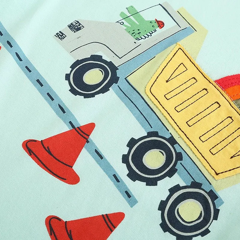 Toddler/Kid Boy's Excavator Cartoon Pattern T-shirt with Shorts Set