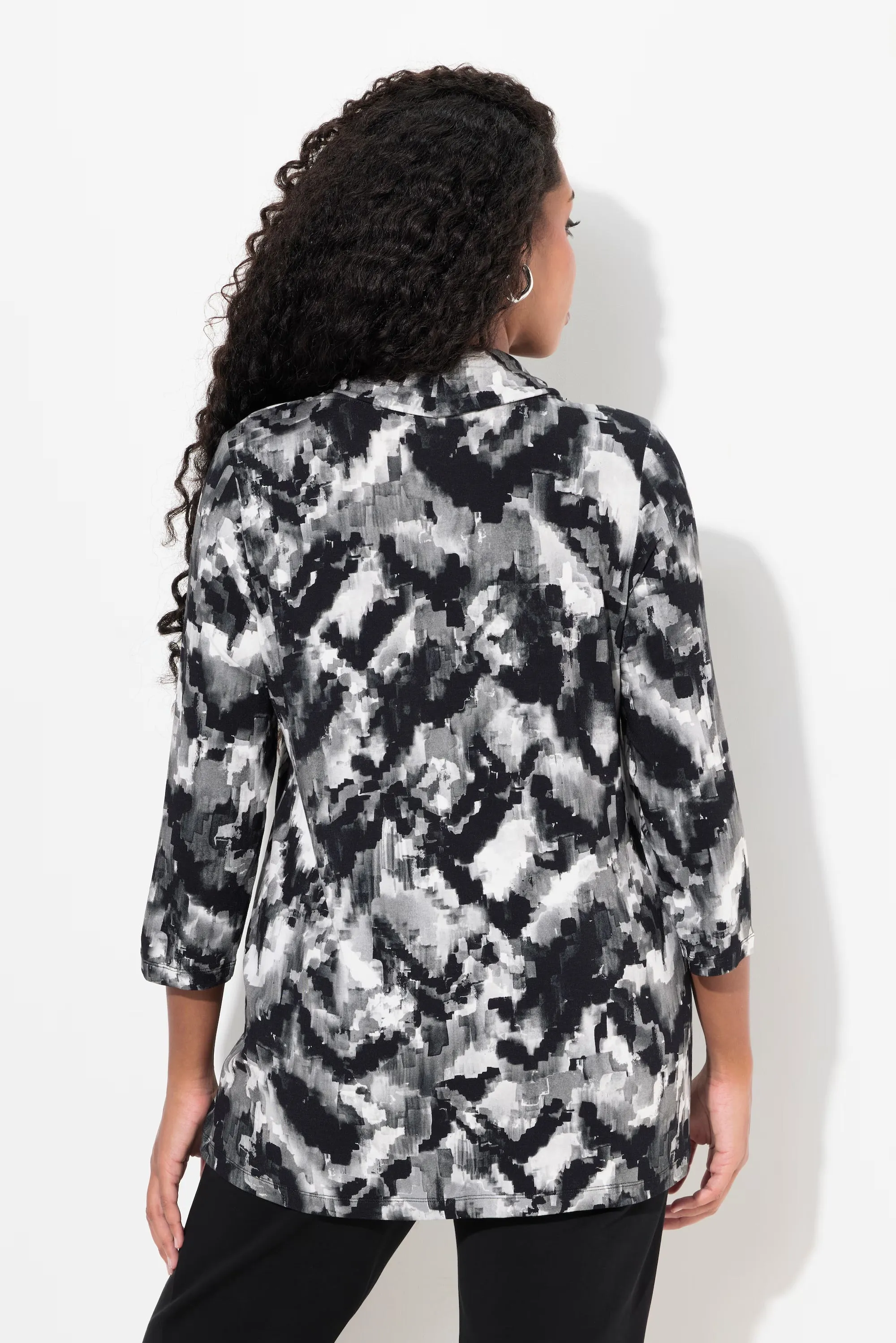 Ulla Popken Cowl Neck Top in Black Pixel Print