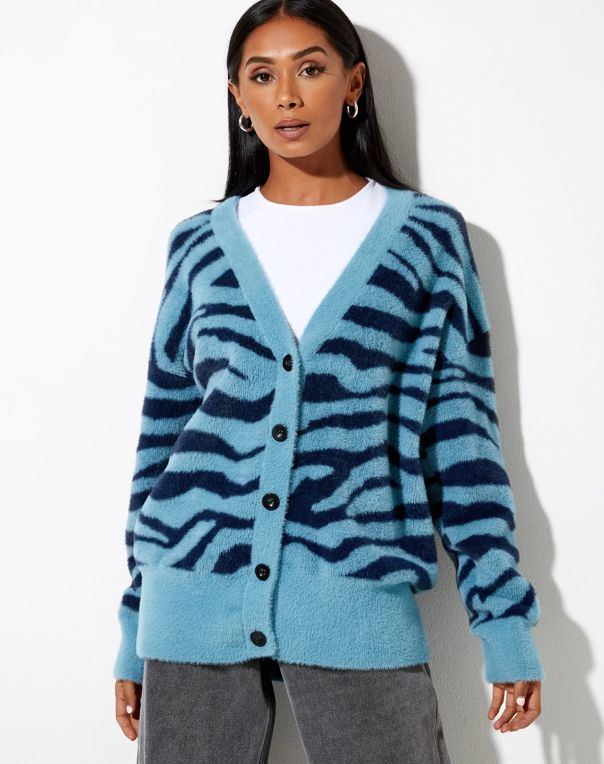 Uriela Cardi in Knit Zebra Blue and Navy