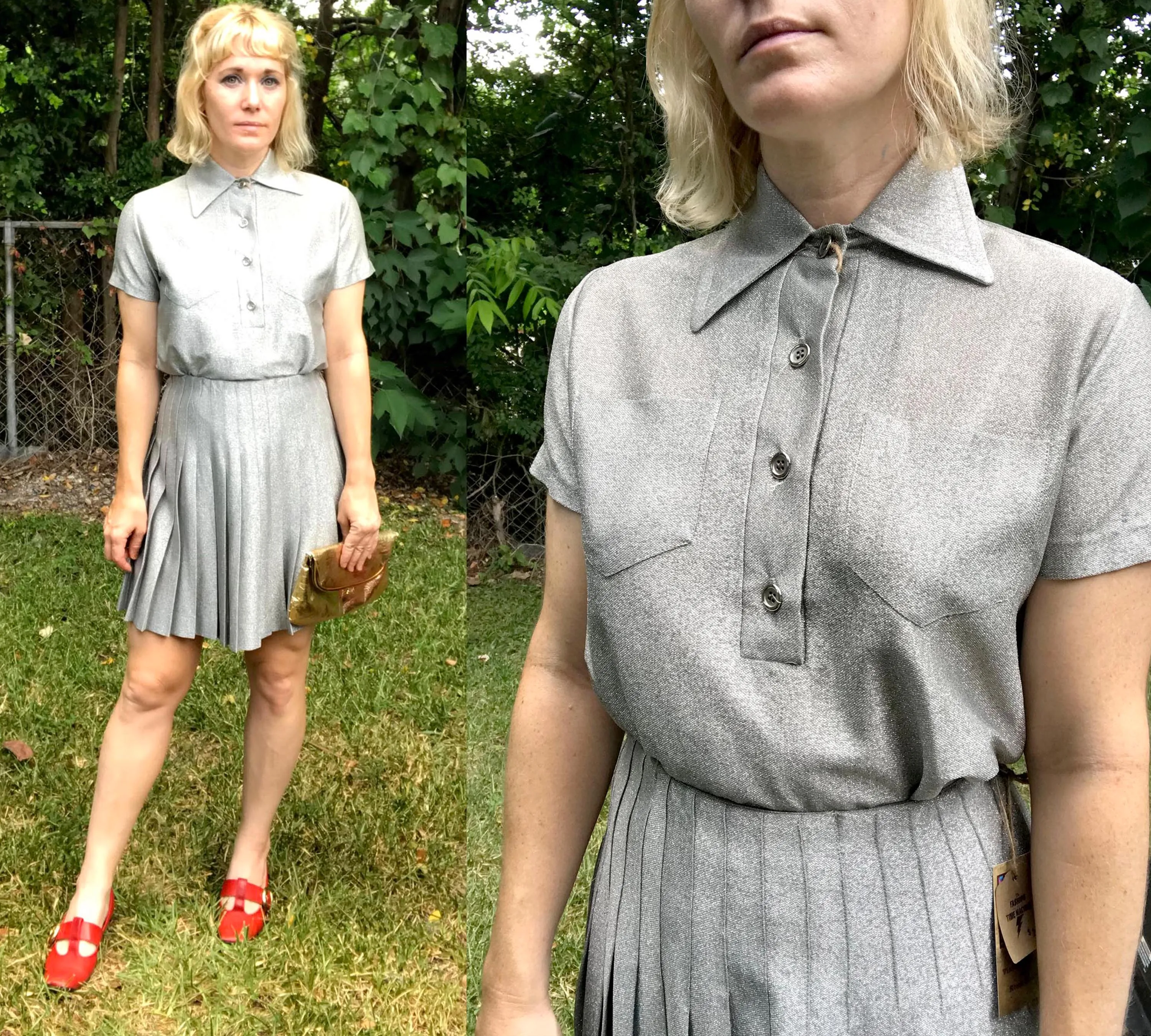 Vintage 60s | Silver Shimmer Space Age GoGo Disco Mod Party Mini Dress Set | S