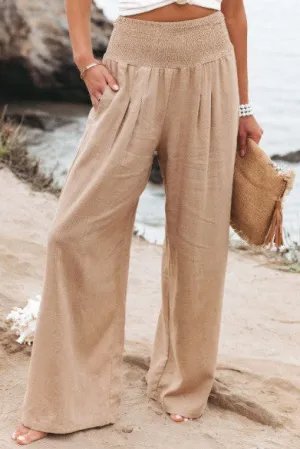 Wide Leg Linen Pants - Khaki