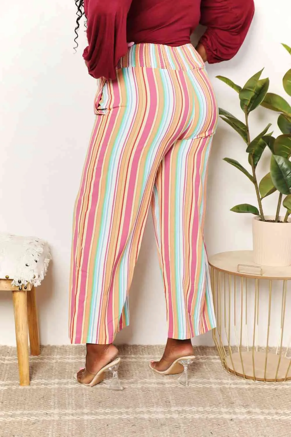 Women's Double Take Striped Smocked Waist Pants with Pockets