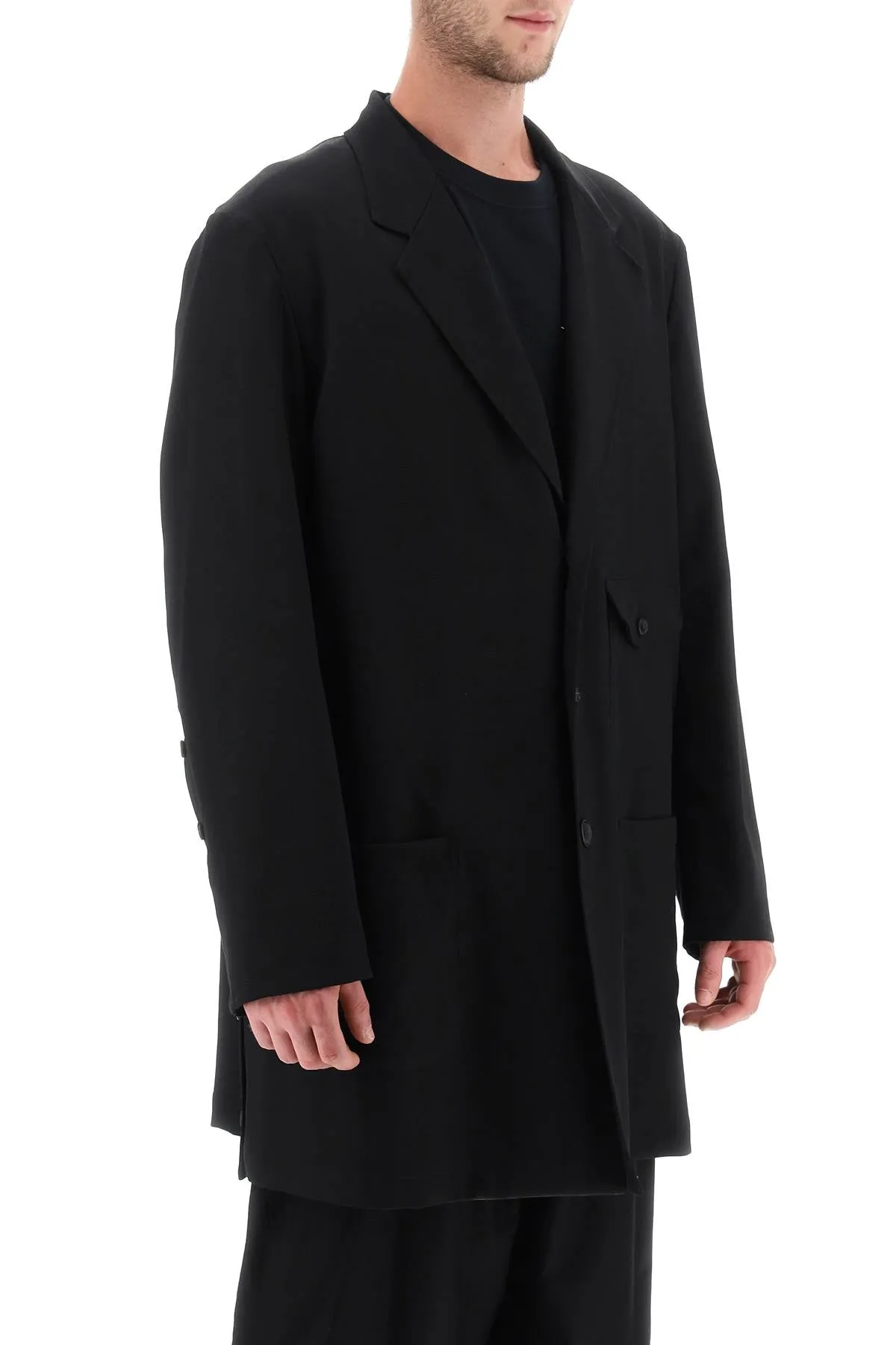 Yohji yamamoto oversized wool blazer with openings